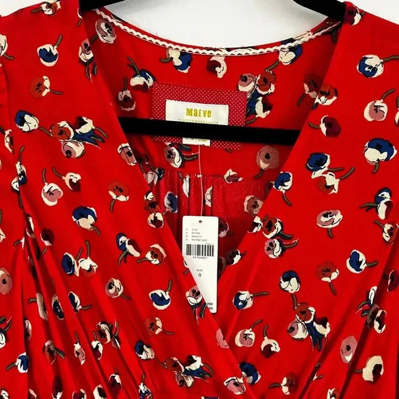 NWT Anthropologie by Maeve Red Long Sleeve Faux Wrap Dress Size 0 - Picture 5 of 10